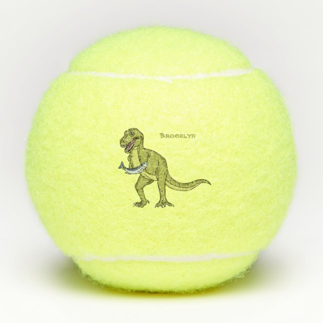 Funny T rex dinosaur illustration Tennis Balls (Front)