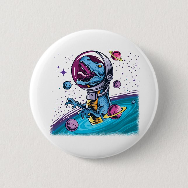 Funny T-Rex Dinosaur in Space 6 Cm Round Badge (Front)