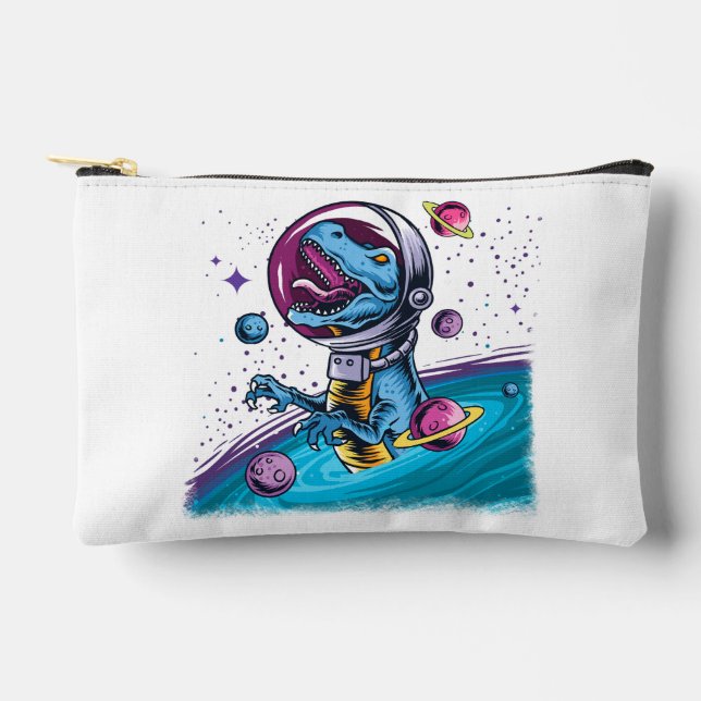 Funny T-Rex Dinosaur in Space Accessory Pouch (Front)