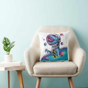 Funny T-Rex Dinosaur in Space Cushion