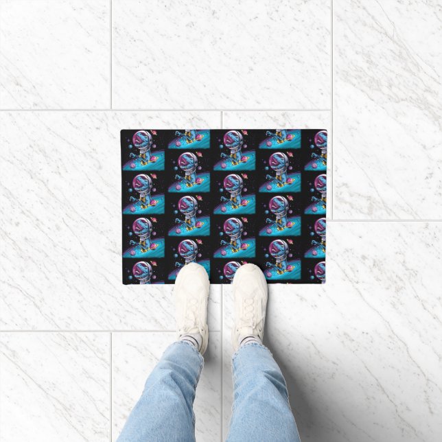 Funny T-Rex Dinosaur in Space Doormat (Indoor)