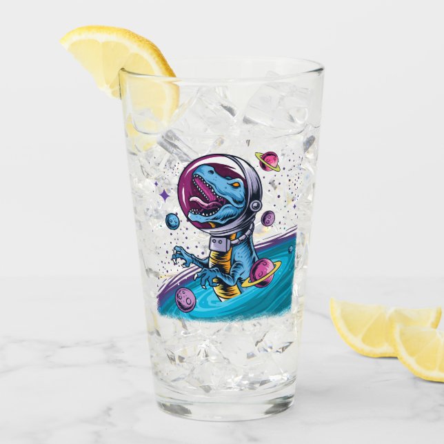 Funny T-Rex Dinosaur in Space Glass (Front Ice)