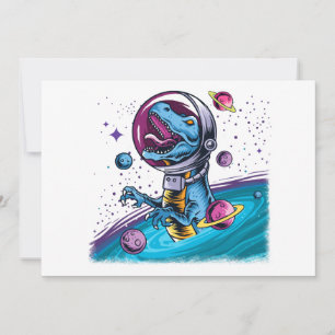 Funny T-Rex Dinosaur in Space Holiday Card