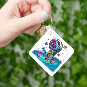 Funny T-Rex Dinosaur in Space Key Ring