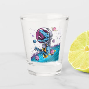 Funny T-Rex Dinosaur in Space Shot Glass