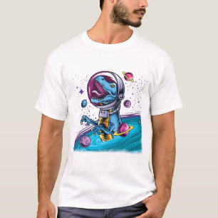 Funny T-Rex Dinosaur in Space T-Shirt