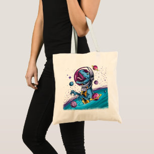 Funny T-Rex Dinosaur in Space Tote Bag