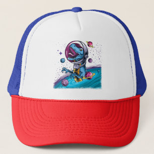 Funny T-Rex Dinosaur in Space Trucker Hat