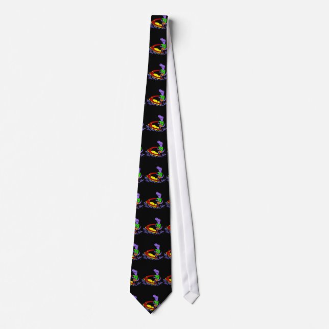 Funny T-rex Dinosaur Jet Skiing Cartoon Tie (Front)