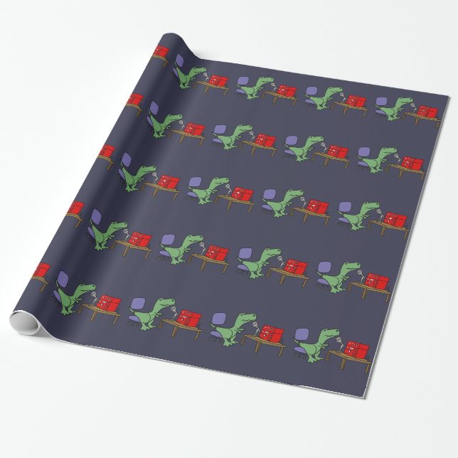 Funny T-rex Dinosaur on Ham Radio Wrapping Paper (Unrolled)