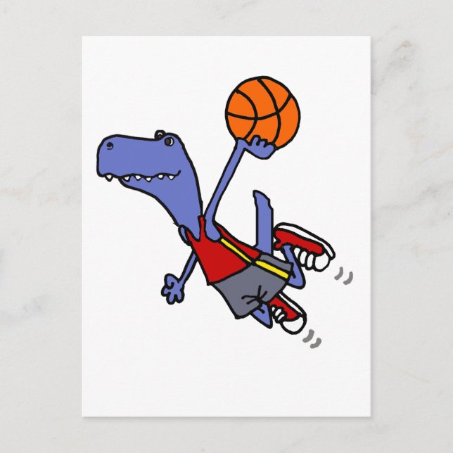 Funny T-rex Dinosaur Playing Basketball Postcard (Front)