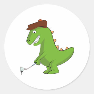 Funny T-Rex Dinosaur Playing Golf Classic Round Sticker