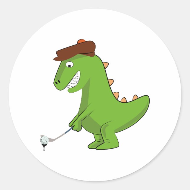Funny T-Rex Dinosaur Playing Golf Classic Round Sticker (Front)