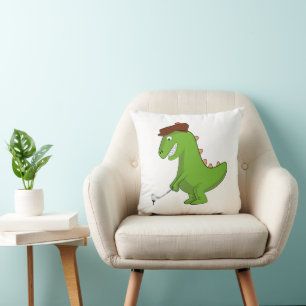 Funny T-Rex Dinosaur Playing Golf Cushion