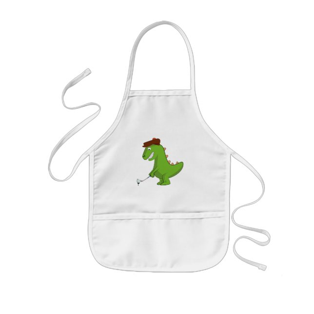 Funny T-Rex Dinosaur Playing Golf Kids Apron (Front)