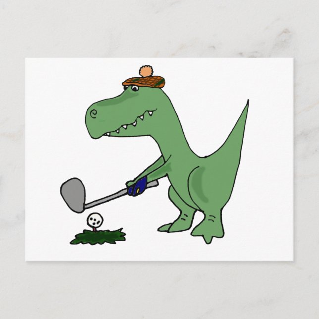 Funny T-Rex Dinosaur Playing Golf Postcard (Front)