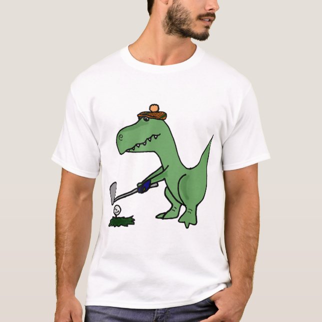 Funny T Rex Dinosaur Playing Golf T-Shirt (Front)