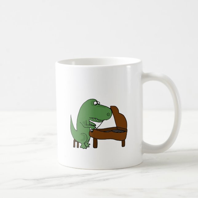 Funny T-Rex Dinosaur Playing Piano Coffee Mug (Right)