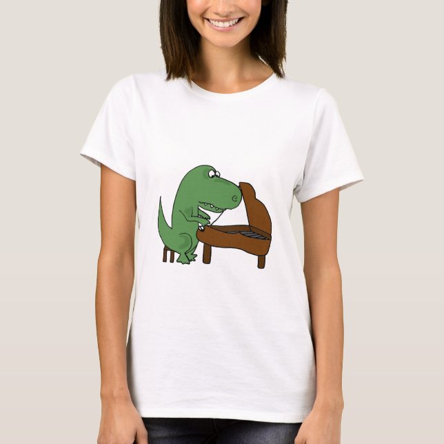 Funny T-Rex Dinosaur Playing Piano T-Shirt (Front)