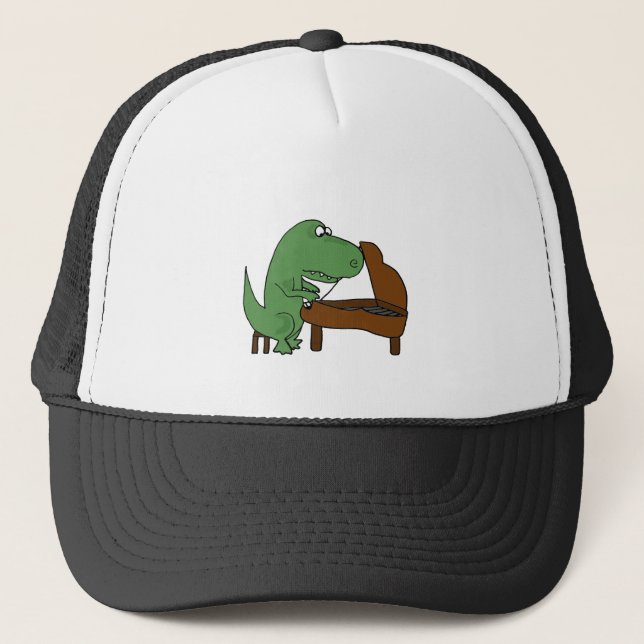 Funny T-Rex Dinosaur Playing Piano Trucker Hat (Front)
