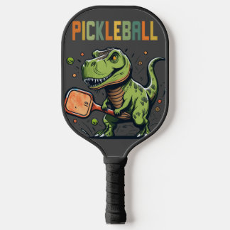Funny T-rex Dinosaur Playing Pickleball Art Pickleball Paddle