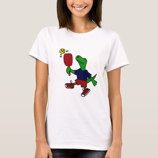 Funny T-Rex Dinosaur Playing Pickleball T-Shirt (Front)