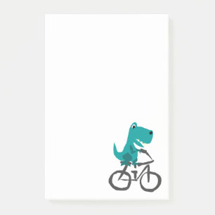 Funny T-rex Dinosaur Riding Bicycle Cartoon Post-it Notes