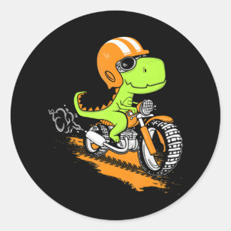 Funny T-Rex Dinosaur Riding Motorcycle Dino Biker Classic Round Sticker