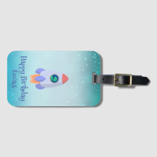 Funny T-rex dinosaur rocket School kid Birthday  Luggage Tag