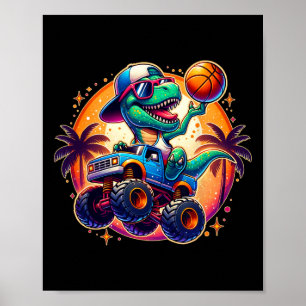 Funny T-rex Dinosaur Sketll Player Kids Toddlers Y Poster