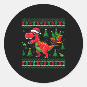 Funny T-rex Dinosaur Ugly Christmas Pajama Xmas Classic Round Sticker