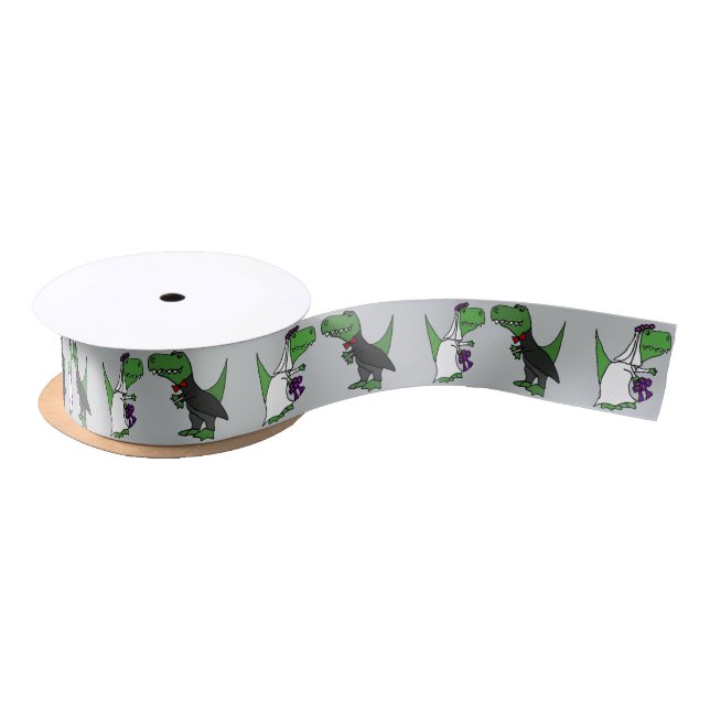 Funny T-rex Dinosaur Wedding Ribbon Satin Ribbon (Spool)
