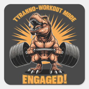 Funny T Rex Dinosaur Workout Fitness Gym Exercises Square Sticker