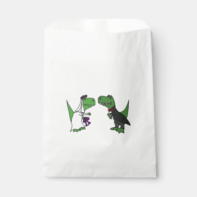 Funny T-Rex Dinosaurs Bride and Groom Favour Bags (Front)