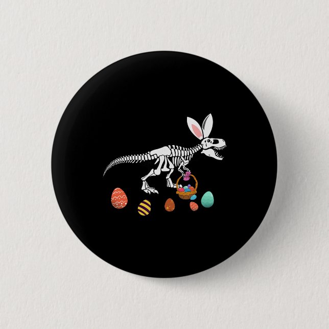 Funny T Rex Easter Skeleton Bunny Sket Egg Hunt Ea 6 Cm Round Badge (Front)