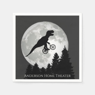 Funny T-Rex Flying on Bicycle and Full Moon Napkin