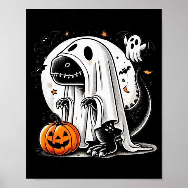 Funny T-rex Ghost Dinosaur Halloween Costume Tyran Poster (Front)