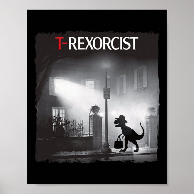 Funny T-rex Horror Parody Dinosaur Halloween Retro Poster (Front)