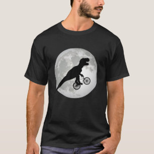 Funny T Rex Riding Bike With Full Moon Silhouette T-Shirt