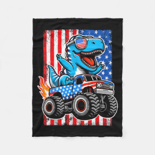 Funny T-Rex Riding Monster Truck 4th of July Fleece Blanket