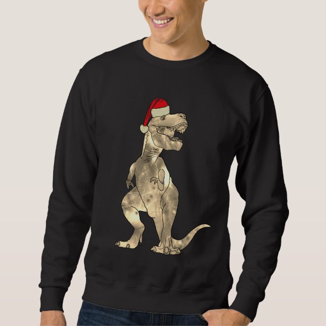 Funny T-Rex Santa Dinosaur Christmas Sweatshirt (Front)