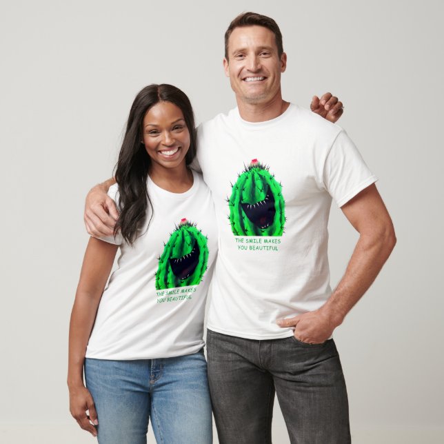 Funny T-Shirt Gift Happy Cactus Smile Custom Text (Unisex)