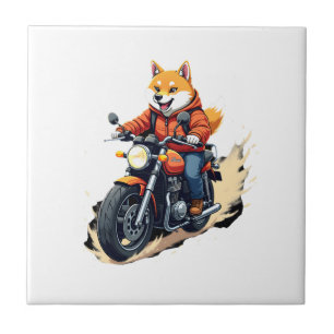 Funny T-Shirt, Shiba Inu, Motorcycle, Dog, Puppet, Ceramic Tile