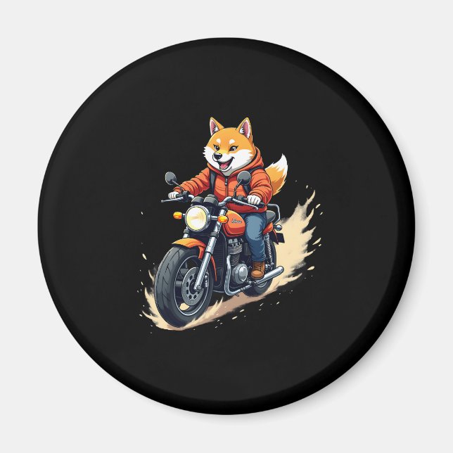 Funny T-Shirt, Shiba Inu, Motorcycle, Dog, Puppet, Magnet (Front)