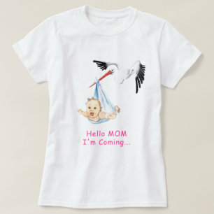 Funny T-Shirt Stork Carrying Baby - Custom Text