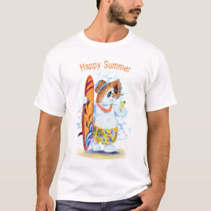 Funny T-Shirt Summer Snowman Surfer - Your Text