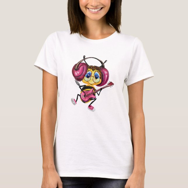 Funny T-Shirt with Bee Guitar Player (Front)