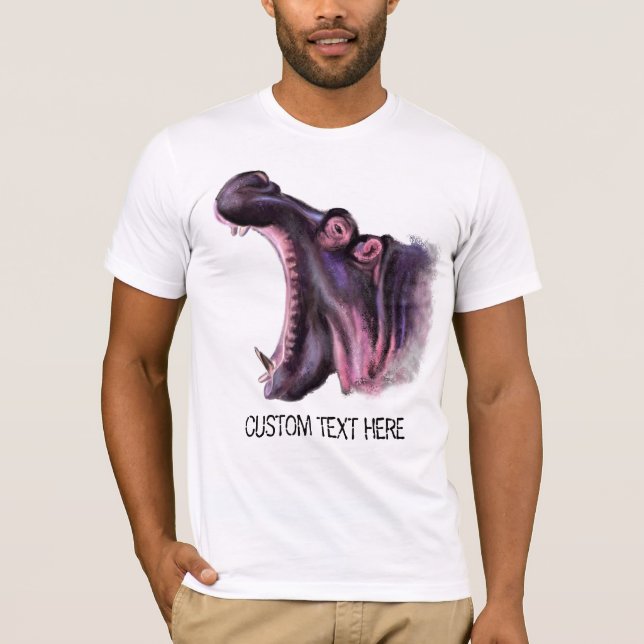 Funny T-Shirt with Big Hippo and Custom Text (Front)