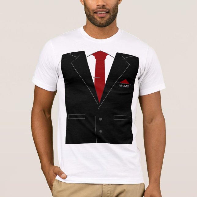 Funny T-Shirt with Black Suit and Tie - Your Text (Front)
