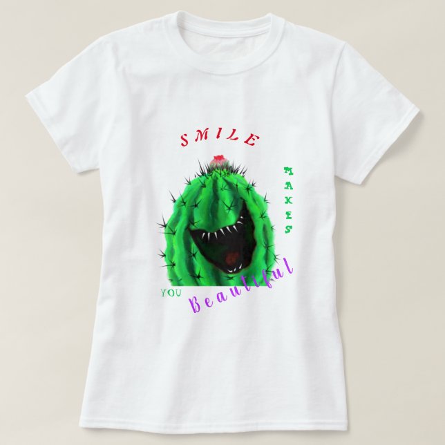 Funny T-Shirt with Happy Cactus - Smile (Design Front)